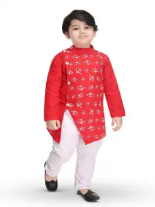 BAESD Boys Floral Printed Straight Pure Cotton Kurti With Trouser