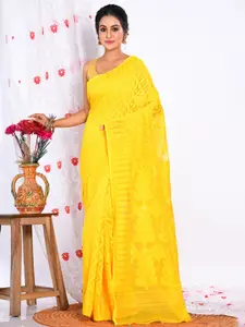 Morchari Yellow Woven Design Pure Cotton Jamdani Saree