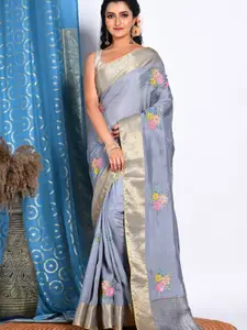 Morchari Floral Woven Design Zari Pure Silk Saree
