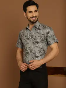 Indian Needle Classic Floral Printed Cotton Opaque Formal Shirt