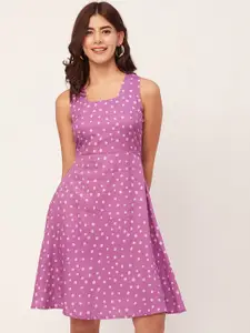 Moomaya Floral Printed Round Neck Fit & Flare Dress