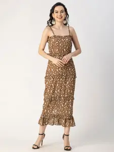 Moomaya Abstract Printed Shoulder Strap Midi Dress