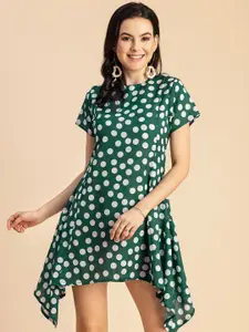 Moomaya Polka Dots Printed Asymmetric A-Line Dress