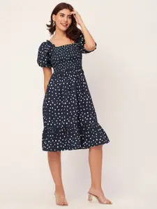 Moomaya Polka Dot Print Puff Sleeve Fit & Flare Dress