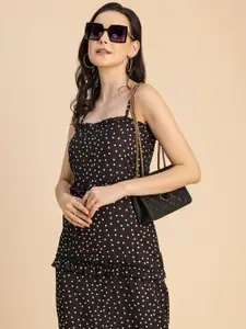 Moomaya Black Polka Dots Printed Shoulder Straps Sheath Dress
