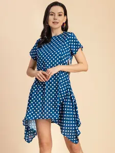 Moomaya Polka Dot Print Asymmetric A-Line Dress