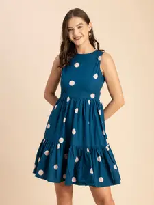Moomaya Floral Printed Round Neck Sleeveless Fit & Flare Dress