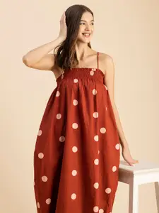 Moomaya Polka Dot Printed Shoulder Straps A-Line Midi Dress