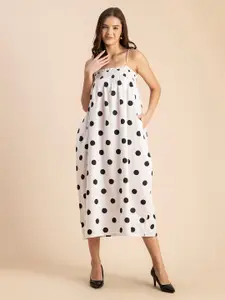 Moomaya Polka Dot Print A Line Midi Dress