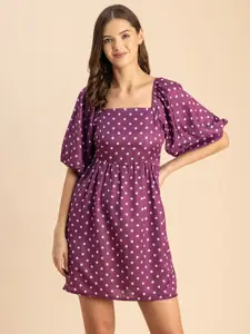 Moomaya Polka Dot Printed Flared Sleeve Mini Fit & Flare Dress