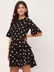 Moomaya Polka Dot Print Bell Sleeve Drop Waist Dress