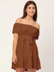 Moomaya Off-Shoulder Gathered  Fit & Flare Dress