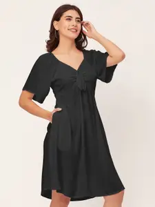 Moomaya Short Sleeves Sweetheart Neck Fit And Flare Dress