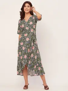Moomaya Floral Print Maxi Wrap Dress