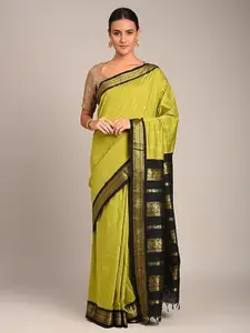 DIVASTRI Olive Green & Olive Green Woven Design Zari Pure Silk Kanjeevaram Saree