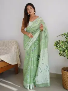 DIVASTRI Lime Green & Blue Woven Design Zari Pure Silk Kanjeevaram Saree