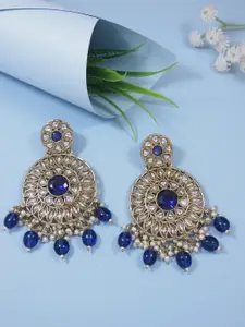 I Jewels Gold Plated Stone Studded & Beaded Classic Drop Earrings