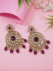 I Jewels Gold-Plated Kundan Studded Pearl Beaded Chandbalis Earrings