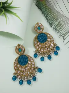 I Jewels Gold-Plated Kundan Studded Pearl Beaded Chandbalis Earrings