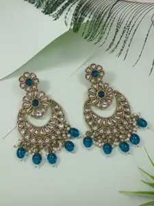 I Jewels Gold-Plated Kundan Studded Pearl Beaded Chandbalis Earrings