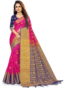 ANISSA SAREE Pink & Blue Woven Design Zari Banarasi Saree
