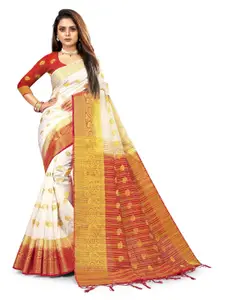 ANISSA SAREE White & Red Woven Design Zari Banarasi Saree