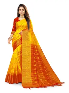 ANISSA SAREE Yellow & Red Woven Design Zari Banarasi Saree
