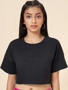 Coolsters by Pantaloons Girls Typography Drop-Shoulder Sleeves Crop T-shirt