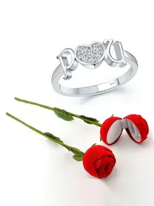 Vighnaharta Rhodium-Plated CZ-Studded Finger Ring With Rose Box