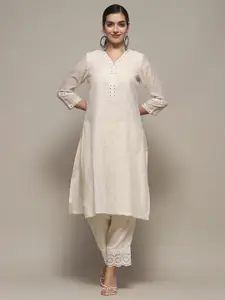 Biba V-Neck Yoke Design Sequinned A-Line Kurta