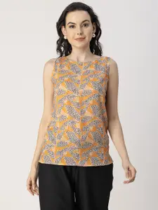 Moomaya Abstract Printed Boat Neck A-line Georgette Top
