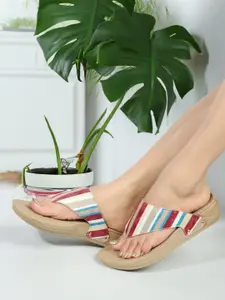 Carlton London sports Striped Open Toe T-Strap Flats