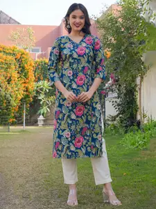 Vbuyz Floral Printed Cotton Straight Kurta