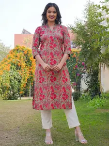 Vbuyz Floral Printed Cotton Straight Kurta