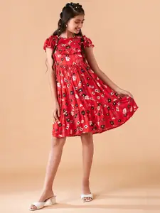 Cherry & Jerry Girl Ruffled Short Sleeves Floral Print Empire Dress