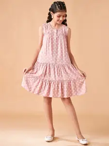 Cherry & Jerry Girl Polka Dot Printed Flared Sleeveless Round Neck Drop-Waist Dress