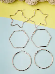 NVR Set Of 3 Gold-Plated Geometric Hoop Earrings
