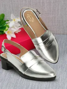 Denill Pointed Toe Block Pumps with Buckles