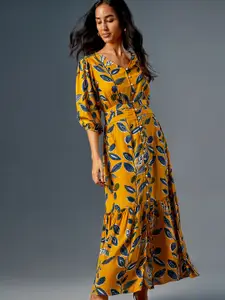 Global Desi Floral Printed V-Neck Maxi Dress