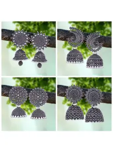 MEENAZ Pack Of 4 Silver-Plated Oxidised Peacock Shaped Jhumkas