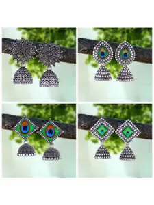 MEENAZ Pack of 4 Oxidised Silver Plated Silver Jhumkas