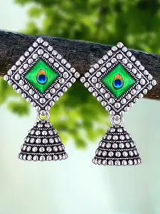 MEENAZ Set Of 4 Silver-Plated Artificial Beads Beaded Peacock Shaped Drop Earrings