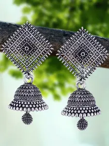 MEENAZ Pack of 4 Oxidised Silver Plated Silver Jhumkas