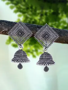 MEENAZ Set Of 4 Silver-Plated Beaded Classic Oxidised Jhumkas