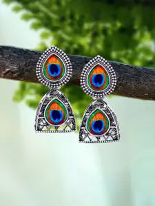 MEENAZ Set Of 4 Silver-Plated Beaded Classic Oxidised Jhumkas