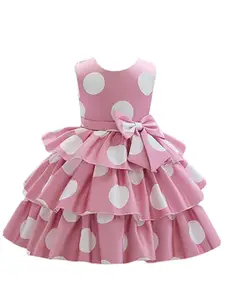 BAESD Girls Geometric Printed Satin Fit & Flare Layered Party Dress