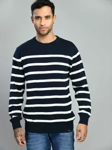 SQUIREHOOD Striped Round Neck Cotton Slim Fit Pullover