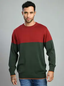 SQUIREHOOD Colourblocked Round Neck Cotton Slim Fit Pullover
