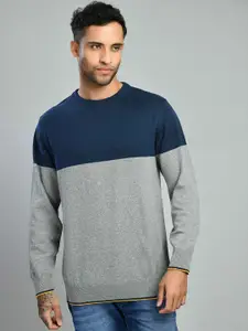 SQUIREHOOD Colourblocked Round Neck Cotton Pullover