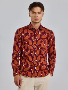 Snitch Classic Slim Fit Printed Spread Collar Long Sleeves Cotton Casual Shirt